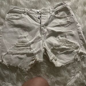 White ripped high waisted jean shorts